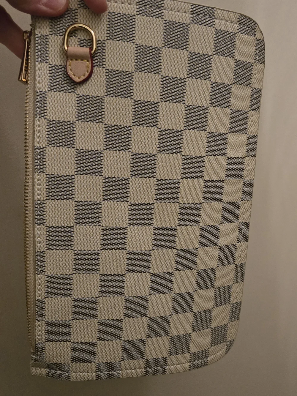 Designer Inpired Checked Tote Bag in Light Gray and Cream